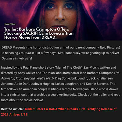 Trailer: Barbara Crampton Offers Shocking SACRIFICE in Lovecraftian Horror Movie from DREAD!